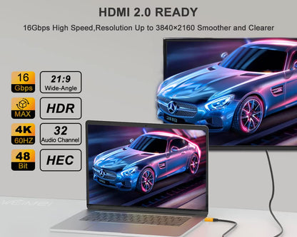 30 Feet Premium 4K HDMI Cable 2.0 - High-Speed HDMI Cord with Ethernet Support for Stunning 4K@60Hz UHD 2160P, Gold-Plated Connectors, and Bare Copper Conductor